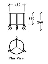 Three Wheel Stainless Steel Bone Bin Dolly Plan View